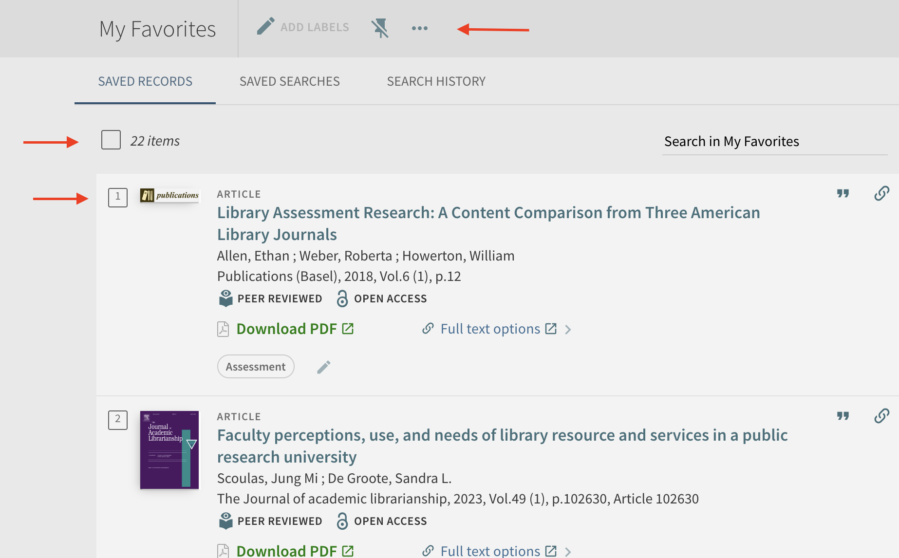 Screenshot of Library catalog