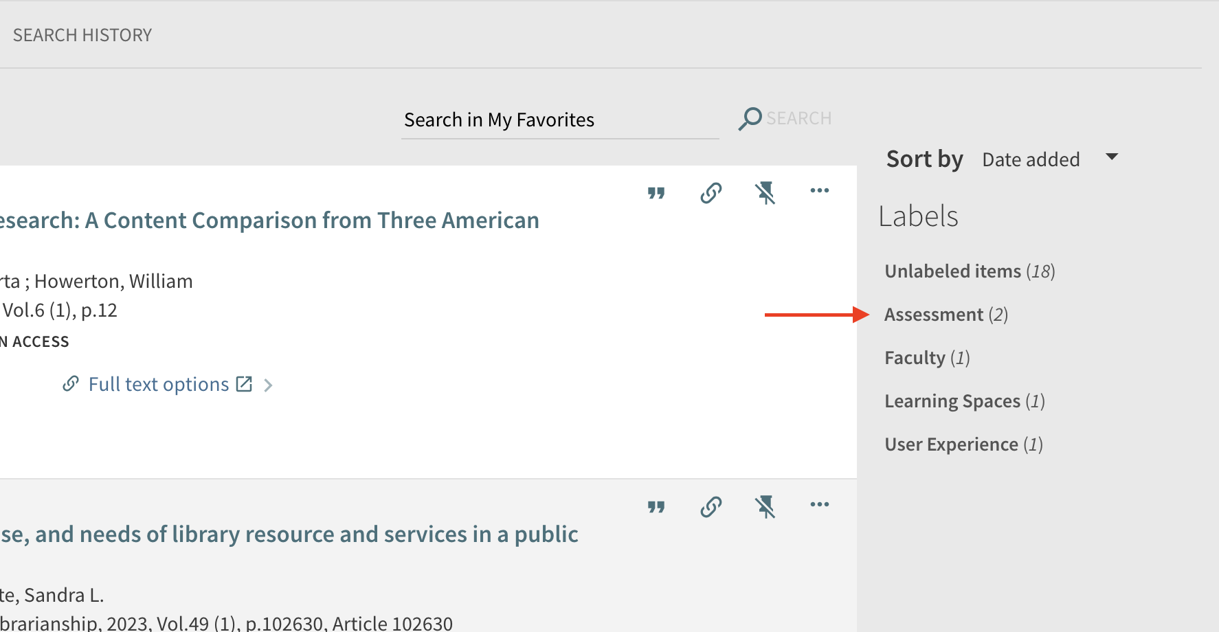Screenshot of Library catalog