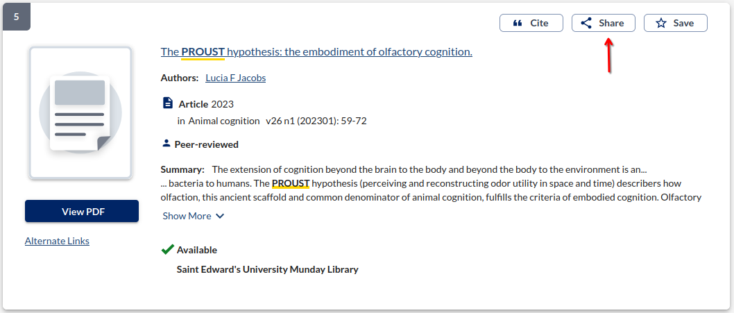 Screenshot of Library search result