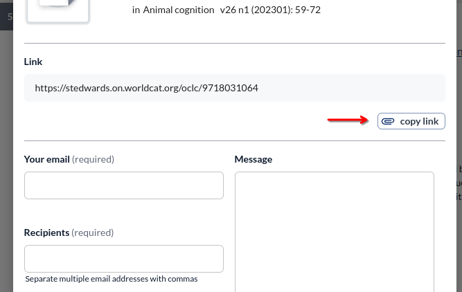Screenshot of the share screen of a Library search result
